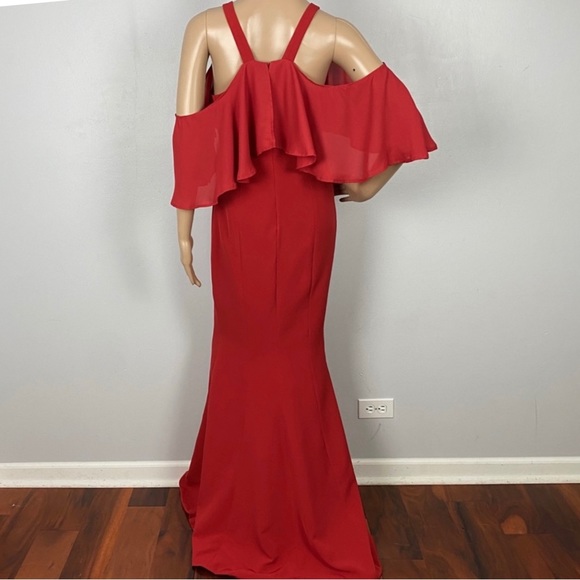 JAY X JAYGODFREY RED COLD-SHOULDER MAXI GOWN - Picture 7 of 10
